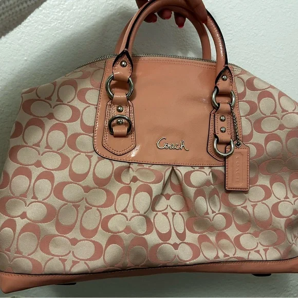 COACH ASHLEY PEONY PINK SIGNATURE CARRYALL HANDBAG SHOULDER BAG PURSE - Picture 11 of 16